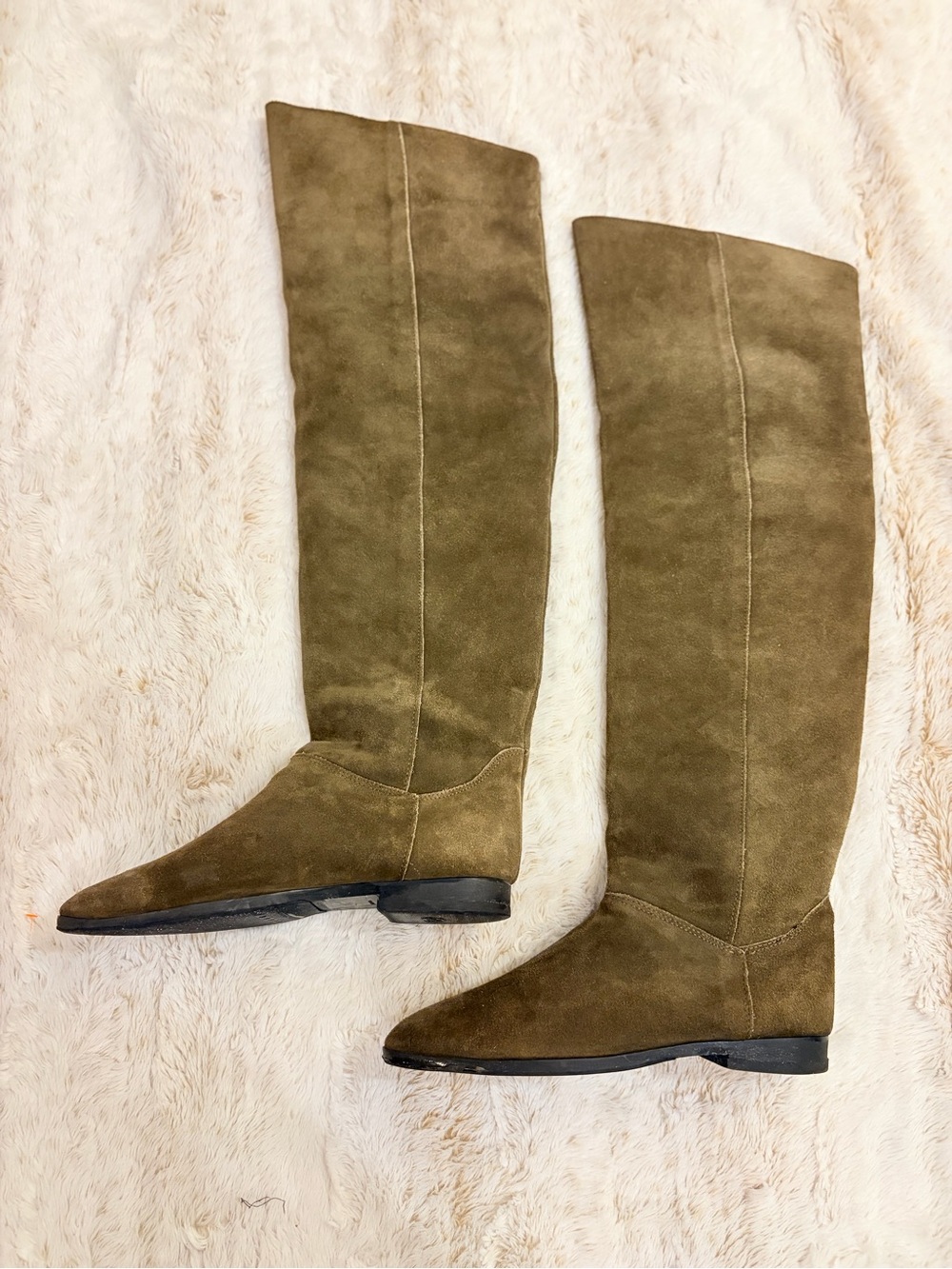 Vintage 90s Town Shoes Suede Tall Boots Olive Green Made in Spain